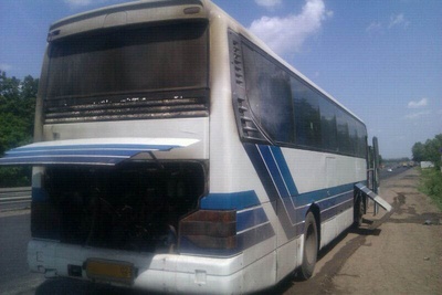 В Уфимском районе загорелся автобус с 45 школьниками